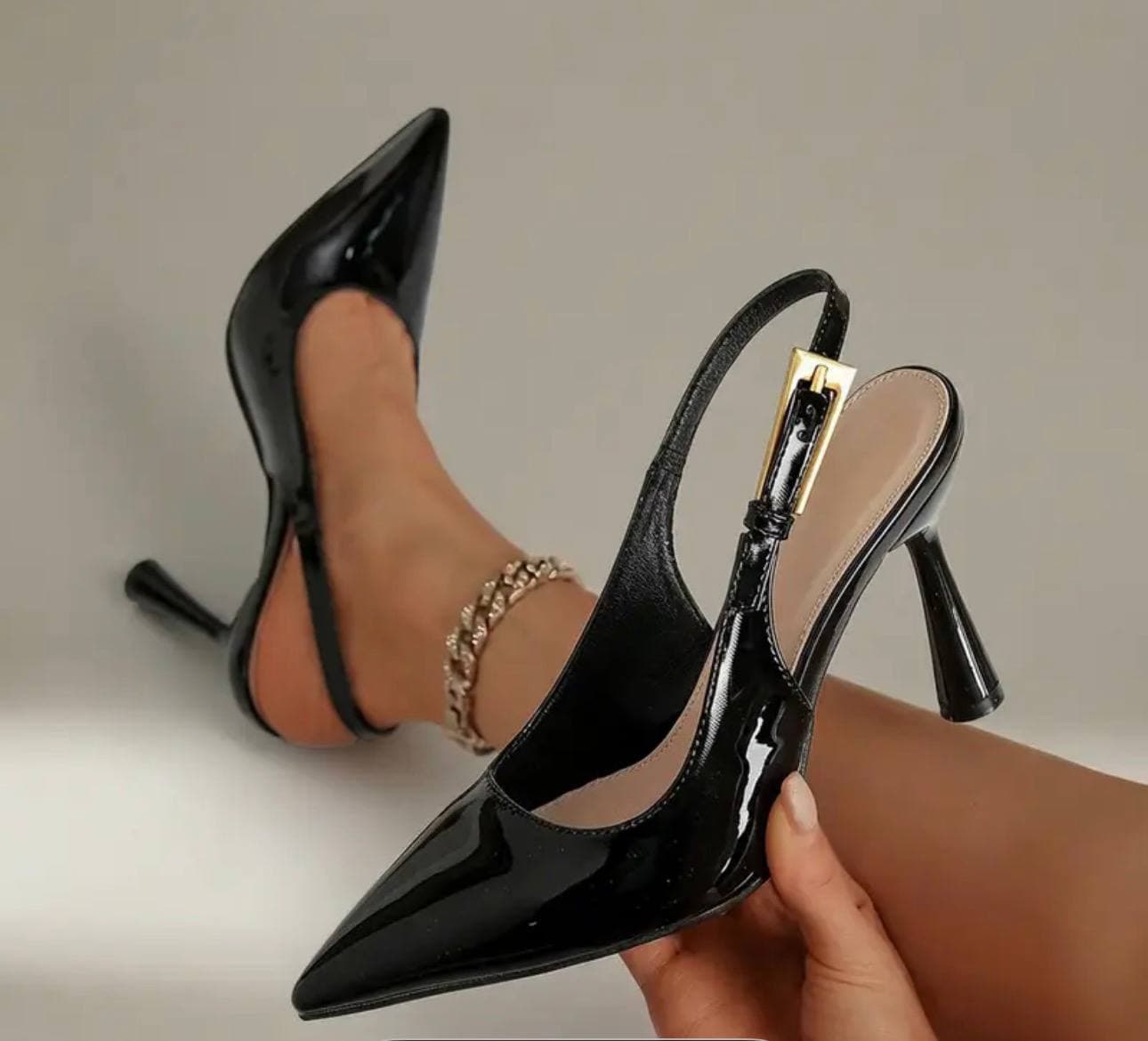 Noir Crystal T-Strap Heel